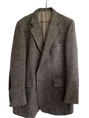 Vintage Harris Tweed Leather Elbow Patches Sports Jacket Blazer Handwoven